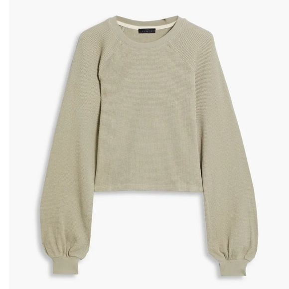 The Range Tops - The Range Waffle Knit Cotton Blend Sweater in Sage Green Smalll
